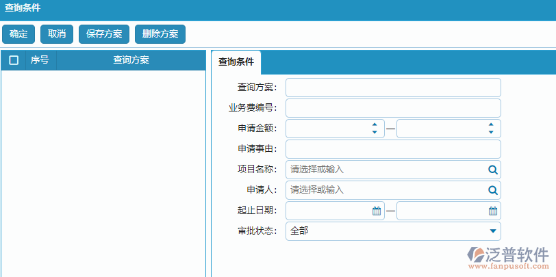 項(xiàng)目業(yè)務(wù)費(fèi)申請列表查詢條件設(shè)置