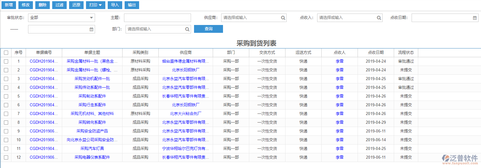 采購(gòu)到貨列表