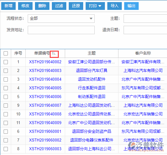 銷售退貨導(dǎo)入表格列表排序