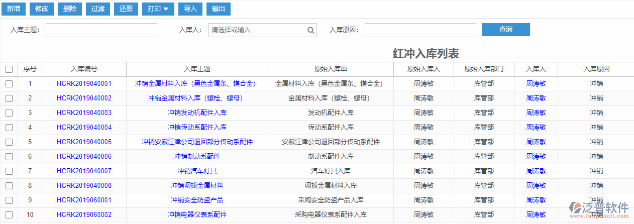 紅沖入庫列表
