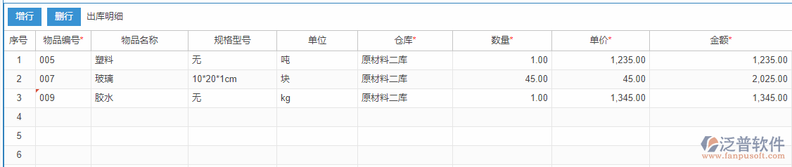 原材料出庫明細(xì)效果