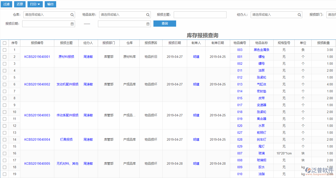 庫(kù)存報(bào)損查詢