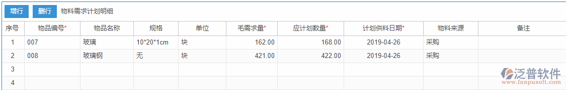 物料需求計劃明細效果圖