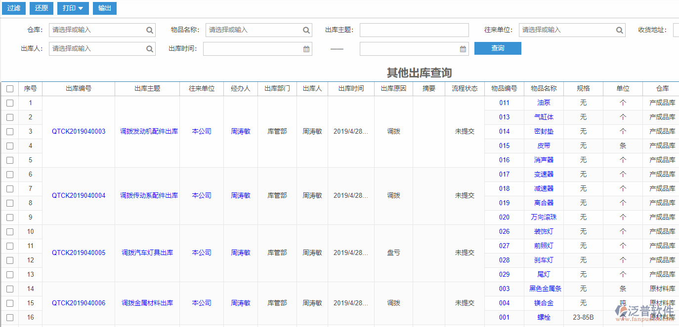 其他出庫查詢標(biāo)準(zhǔn)工序物料需求