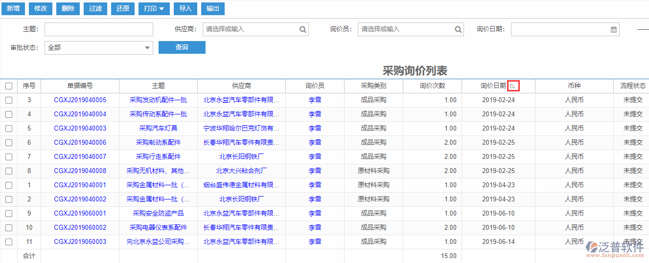 采購(gòu)詢價(jià)列表排序