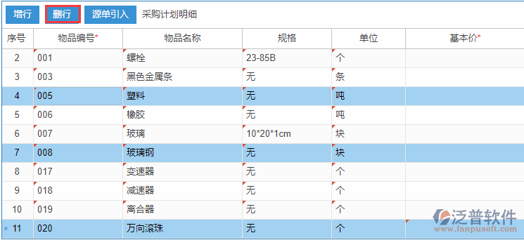 采購計(jì)劃明細(xì)刪行