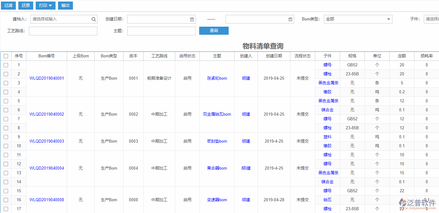 物料清單查詢標(biāo)準(zhǔn)工序