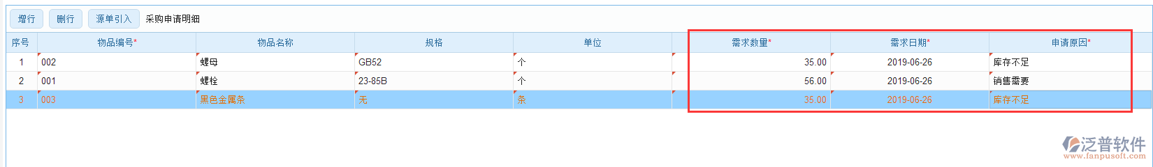 采購(gòu)申請(qǐng)明細(xì)手動(dòng)錄入效果圖