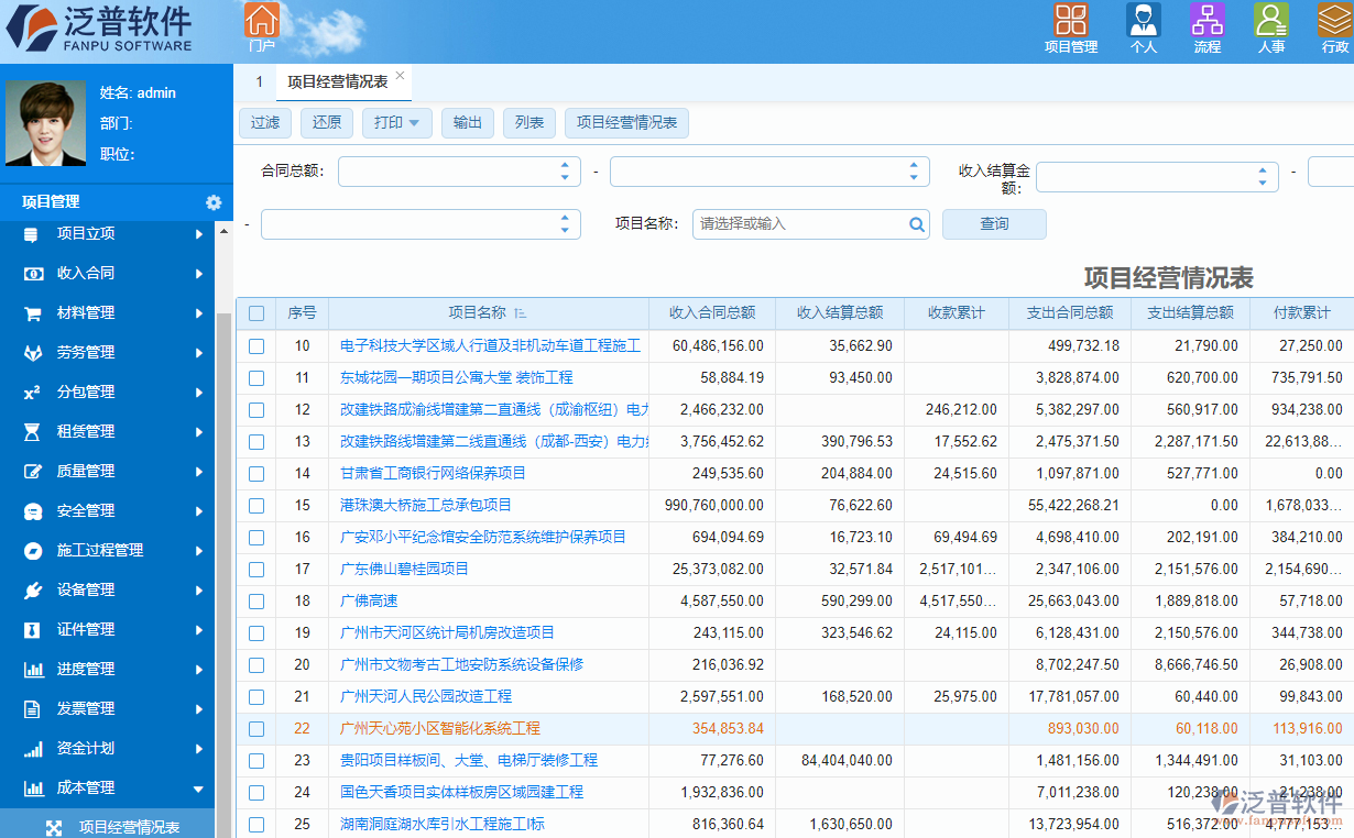 泛普高校工程項目管理軟件系統(tǒng)成本管理