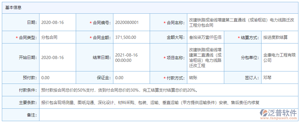 分包合同基本信息