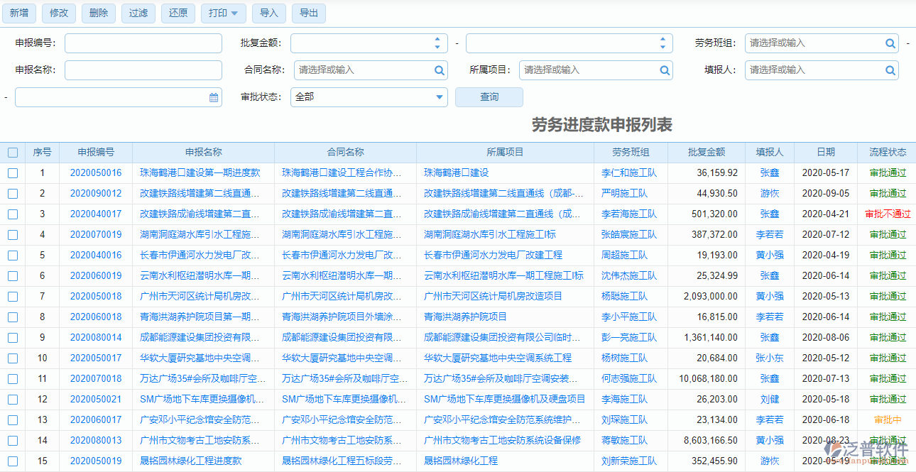 進度款申報列表