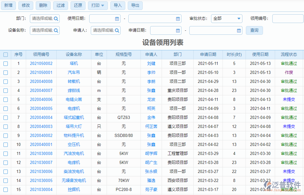 設備領用列表