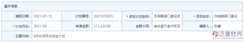 支出資金計(jì)劃基本信息