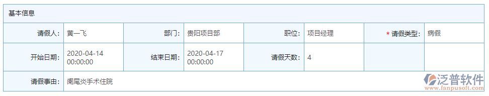 請假申請記錄基本信息