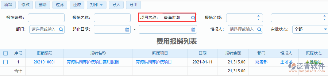 費(fèi)用報(bào)銷模糊查詢