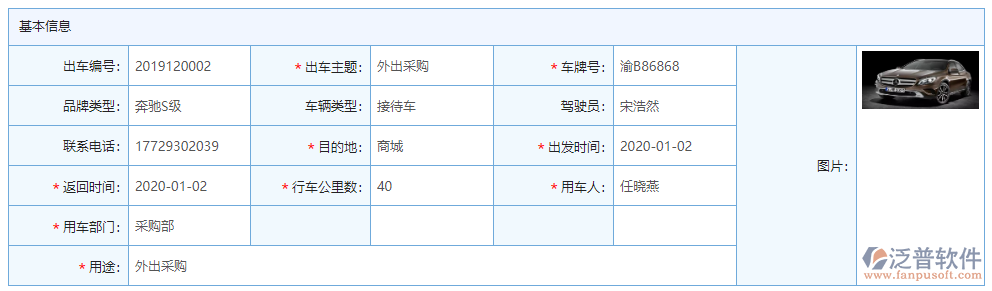 出車記錄基本信息