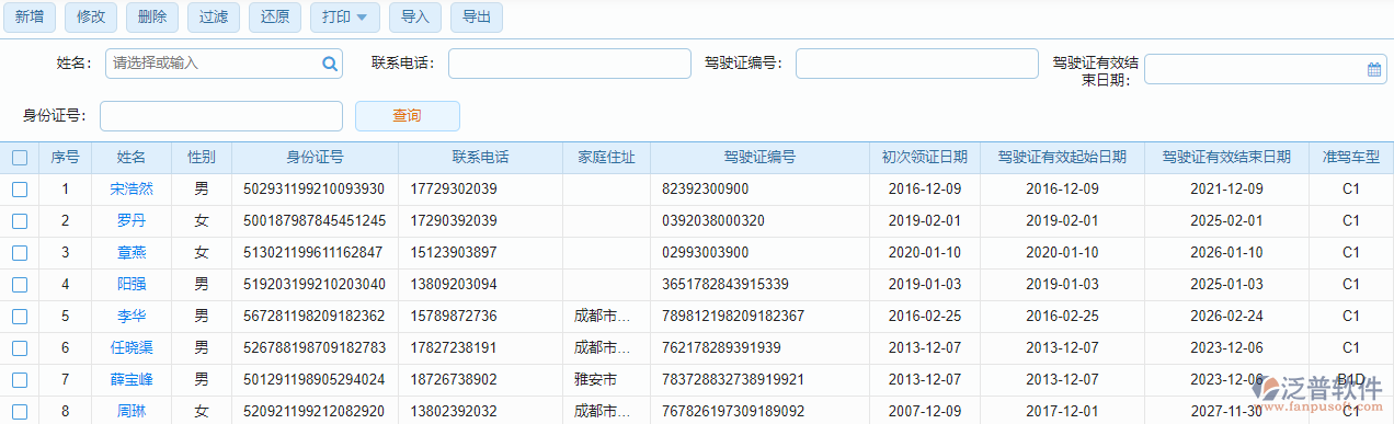 駕駛員管理列表