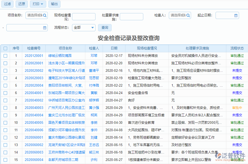 安全檢查記錄及整改查詢