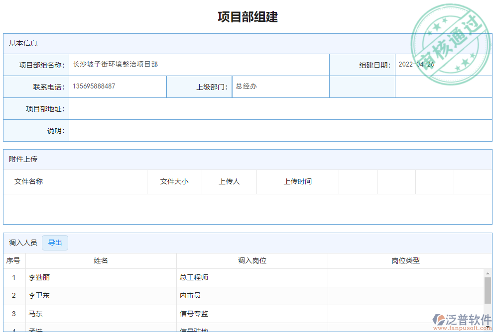 項目部人員臺賬