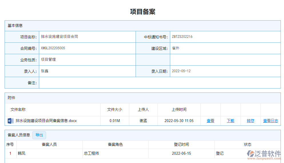 項目備案明細表