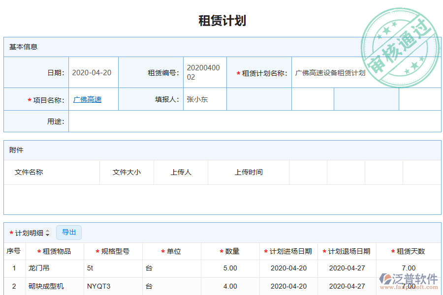 泛普電力工程企業(yè)管理系統(tǒng)中租賃計劃管理的管控點及作用