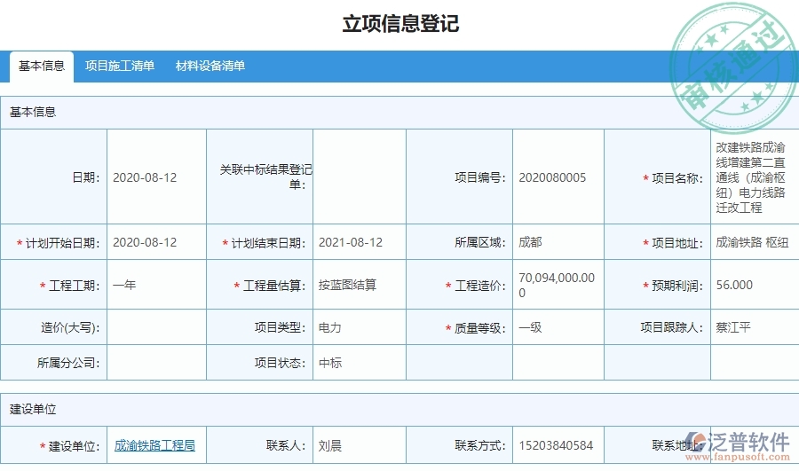 泛普電力工程企業(yè)管理中立項信息管理的管控點及作用