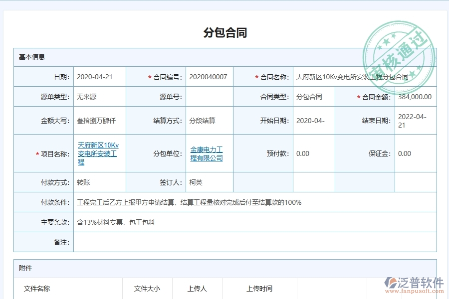 泛普軟件電力工程企業(yè)管理系統(tǒng)在分包完工結算中的作用