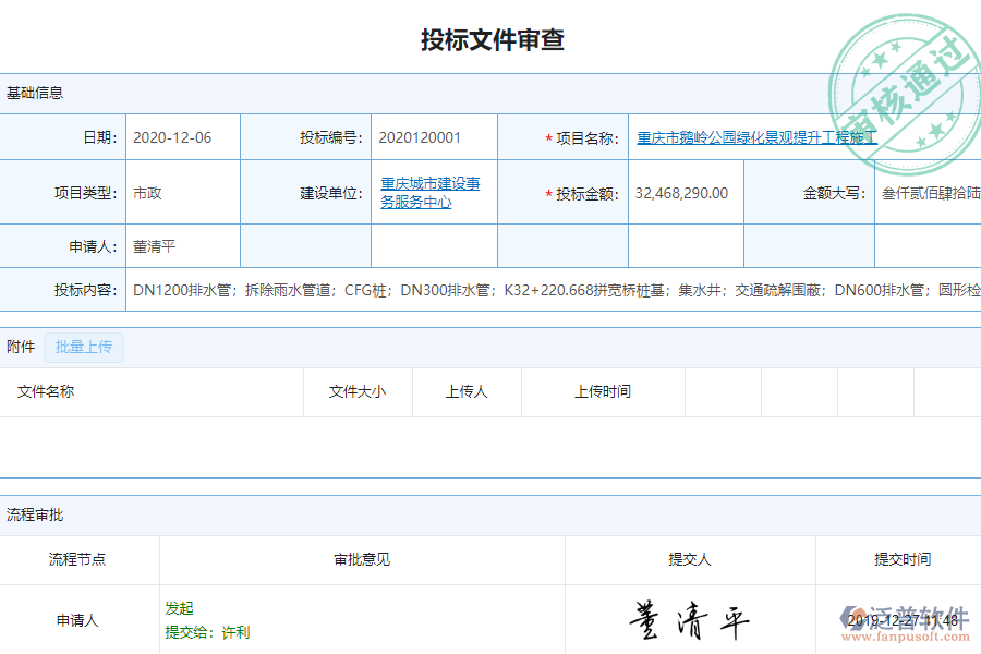泛普軟件-市政工程企業(yè)管理系統(tǒng)中投標文件審查列表的亮點