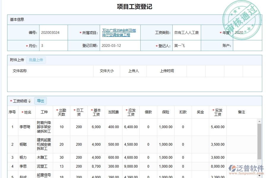 泛普軟件設(shè)備安裝工程項目勞務(wù)人員工資明細(xì)匯總管理系統(tǒng)在安裝工程行業(yè)的競爭優(yōu)勢