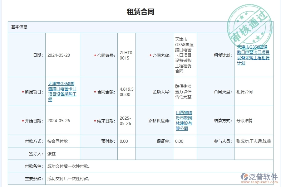 泛普軟件-路橋工程企業(yè)管理系統(tǒng)如何有效提升企業(yè)中的租賃合同