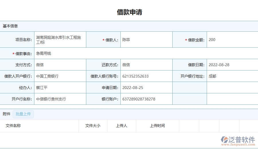 三、泛普軟件-機電工程企業(yè)管理系統(tǒng)中的借款申請列表主要內(nèi)容