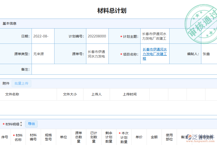 泛普軟件-弱電工程施工企業(yè)管理系統(tǒng)中材料總計劃列表的價值