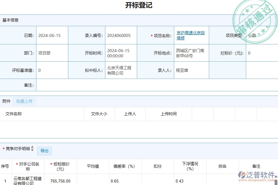 三、泛普軟件-公路工程管理系統(tǒng)中開標(biāo)登記的競(jìng)爭(zhēng)優(yōu)勢(shì)