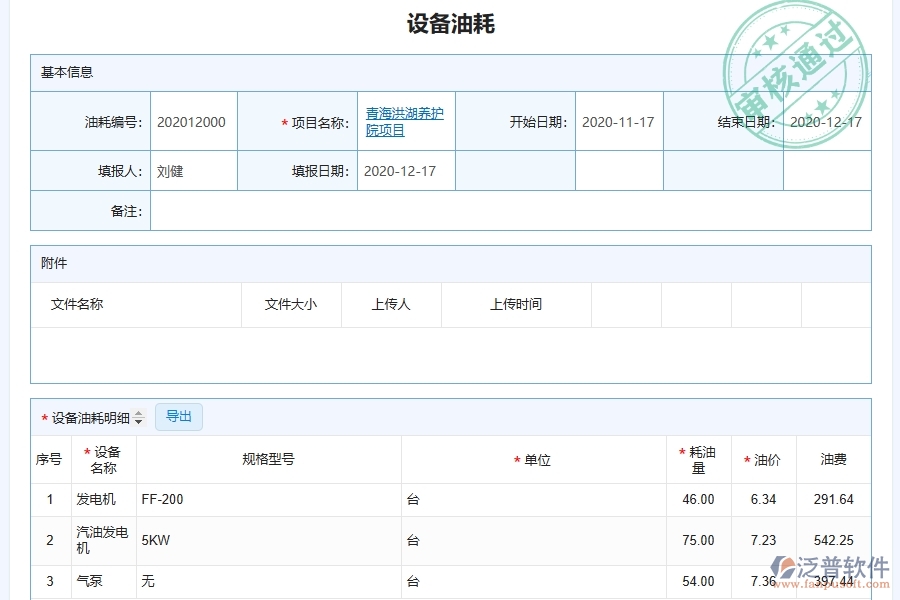 泛普軟件設(shè)備油耗查詢系統(tǒng)在弱電工程企業(yè)中有哪些優(yōu)點和長處