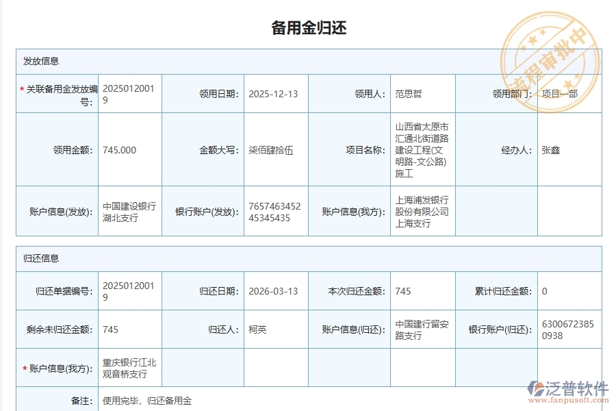 使用泛普軟件-路橋工程管理系統(tǒng)在工程備用金金額歸還管理中的核心優(yōu)勢(shì)