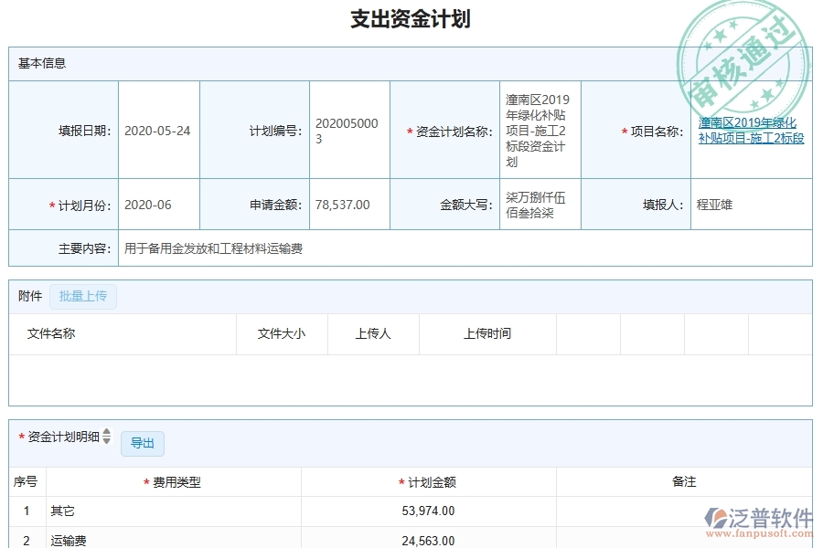 泛普軟件-園林工程項目管理系統(tǒng)在支出資金計劃列表中的作用