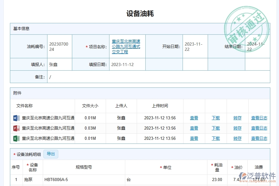 三、泛普軟件-幕墻工程企業(yè)管理系統(tǒng)中設(shè)備油耗列表管理的核心功能