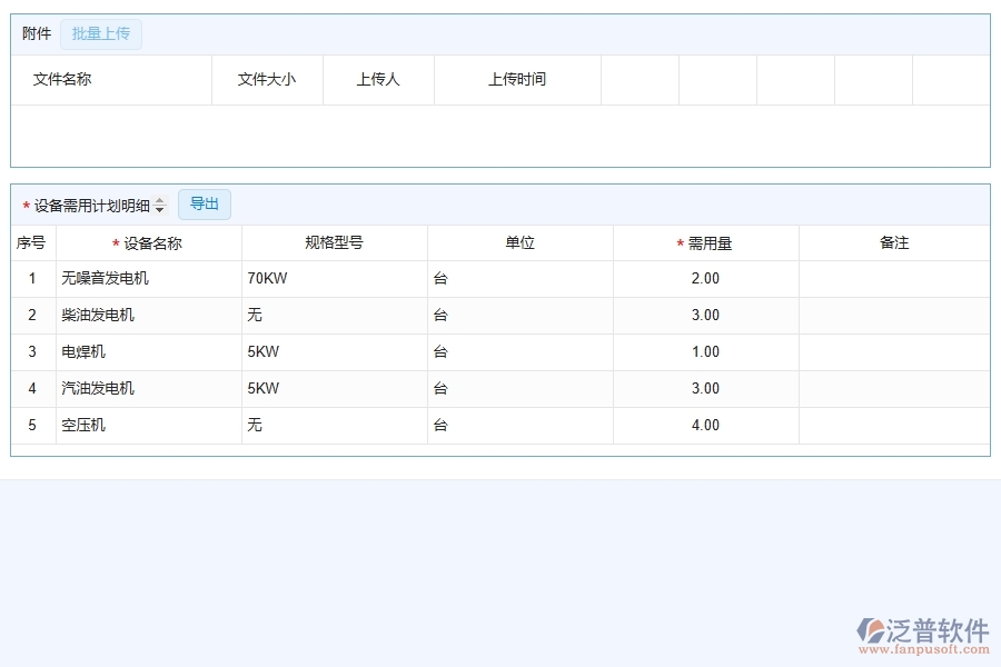 泛普軟件-市政工程管理系統(tǒng)中設備需用計劃填寫的注意事項