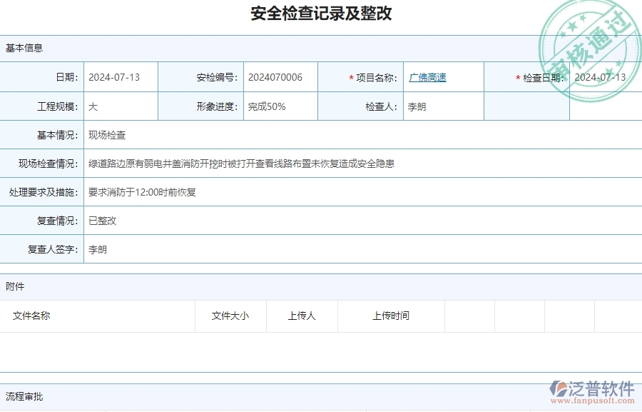 三、泛普軟件-公路工程企業(yè)管理系統(tǒng)中的安全檢查記錄列表主要內容