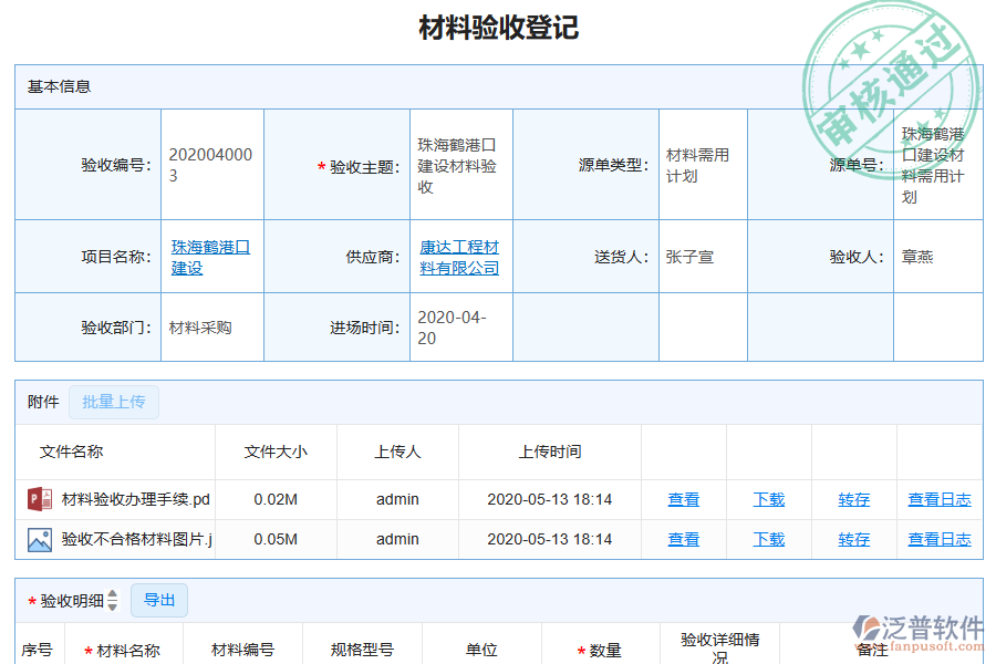泛普軟件-弱電工程企業(yè)管理系統(tǒng)中材料驗(yàn)收列表的價(jià)值