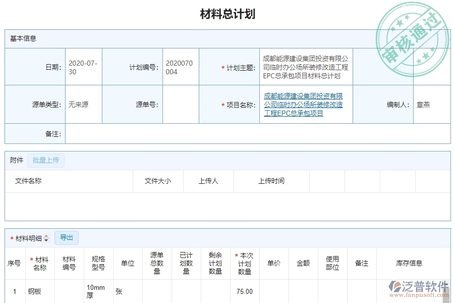 泛普軟件-機(jī)電工程企業(yè)管理系統(tǒng)中材料管理的主要功能