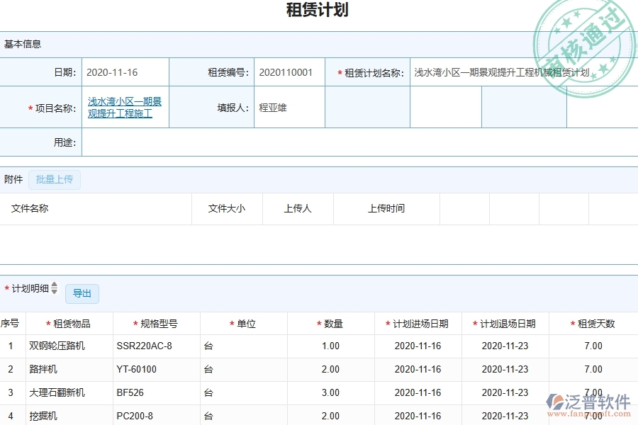 三、泛普軟件-園林工程管理系統(tǒng)中租賃管理的注意事項