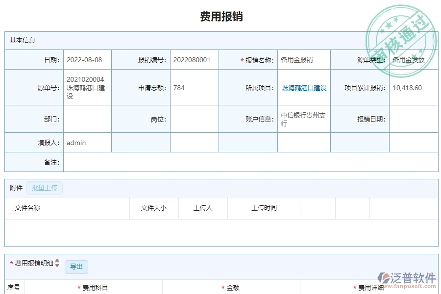 三、泛普軟件-幕墻工程管理系統(tǒng)中費用報銷列表的主要功能