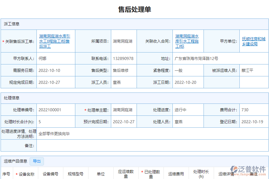 泛普軟件-市政工程企業(yè)管理系統(tǒng)中售后處理單列表的價值