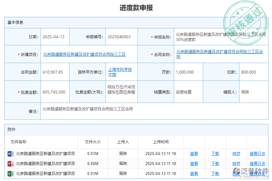 泛普軟件-路橋企業(yè)管理系統(tǒng)中進(jìn)度款申報(bào)管理價(jià)值