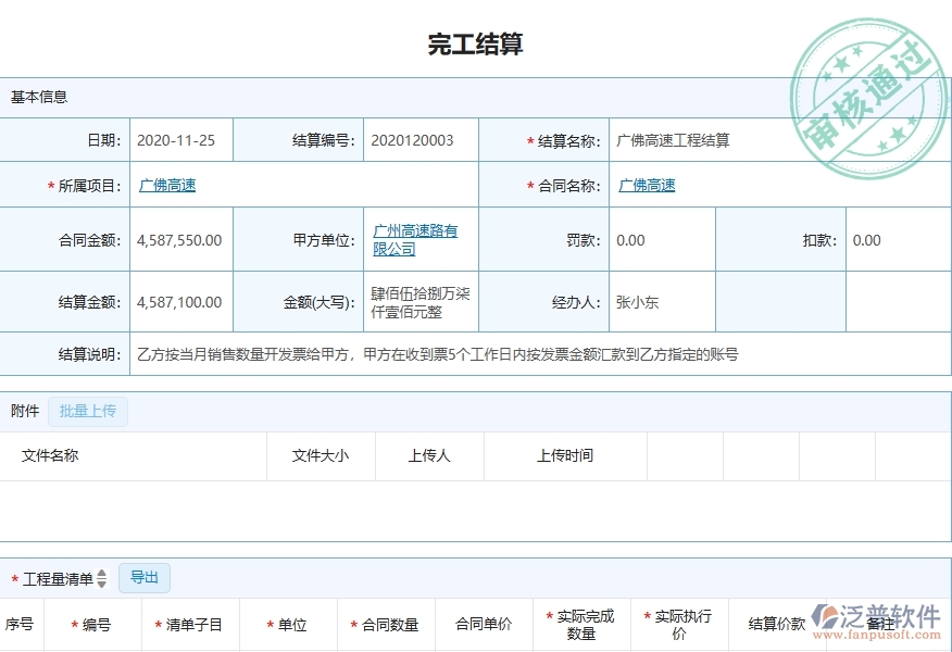 三、泛普軟件-弱電工程企業(yè)管理系統(tǒng)中完工結(jié)算的核心功能