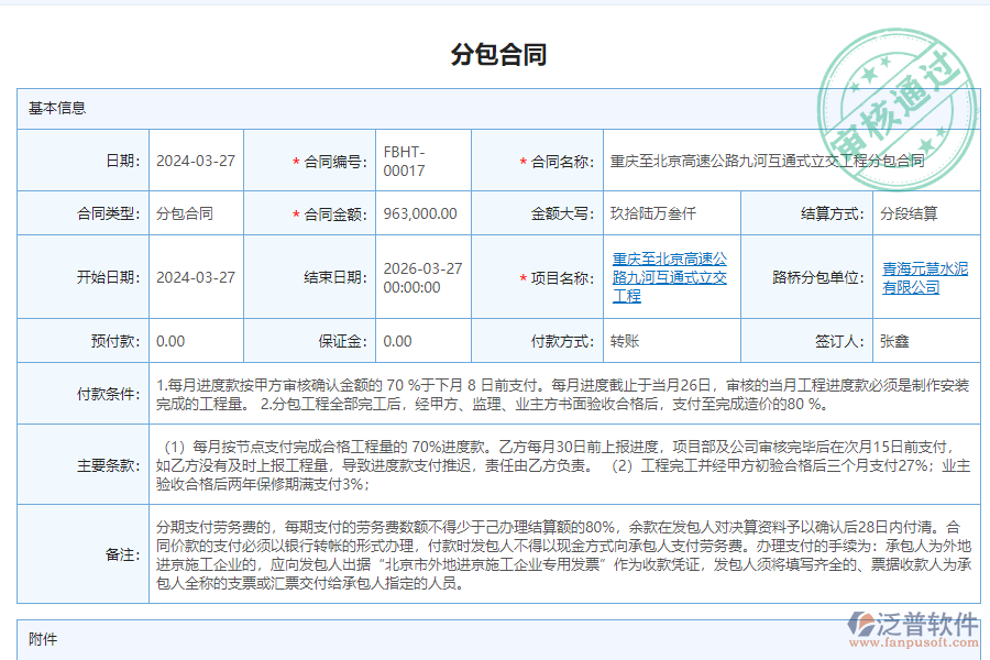 泛普軟件-路橋工程項目管理軟件中分包報表的價值