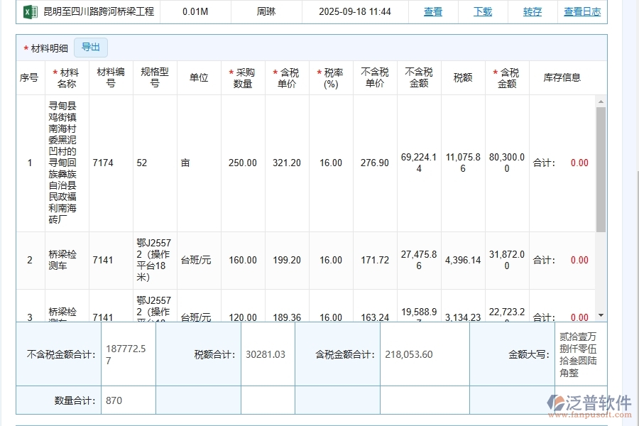 路橋工程材料采購合同履行管理列表詳細內(nèi)容