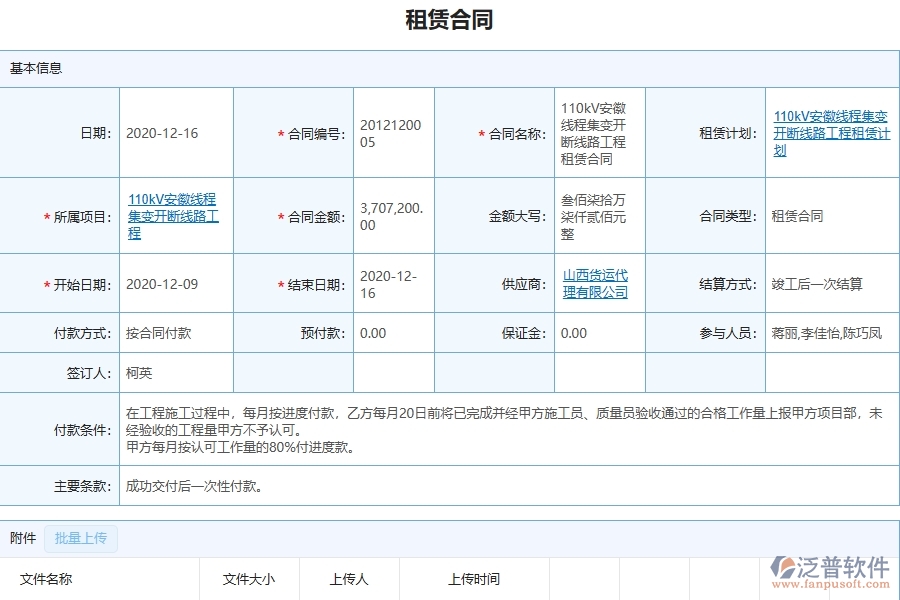 三、泛普軟件-弱電工程管理系統(tǒng)在租賃合同中的應用場景