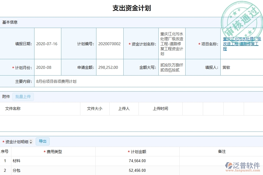 泛普軟件-市政工程管理系統(tǒng)在“支出資金計劃”中的應用場景